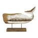 25 x 19 Brown Wood Handmade Whale Sculpture with Painted White Accents and Metal Details by DecMode