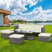 Patio Furniture Outdoor Furniture Seasonal PE Wicker Furniture 5 Set Wicker Furniture With Plywood Coffee Table with lift TOP Coffee Table with Lounger Sofa