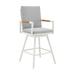 Crown Outdoor Patio Swivel Counter Stool in Aluminum with Brown Rope and Light Gray Cushions