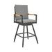 Crown Outdoor Patio Swivel Counter Stool in Aluminum with Tan Rope and Dark Gray Cushions