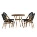 Merrick Lane French Bistro Style Table with Glass Top Black Textilene 4 Stack Chairs and Bamboo Finished Metal Frame for Indoor/Outdoor Use