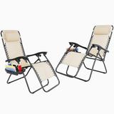VTOY 2-Pack Zero Gravity Lounge Chairs Outdoor Adjustable Reclining Patio Chair Steel Mesh Folding Recliner for Pool Beach Camping Lounge Chair with Pillows and Cup Tray