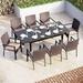 simple & William Outdoor Patio 7 Pieces Dining Set with 6 PE Rattan Chairs and 1 Rectangle Expandable Metal Table Modern Outdoor Furniture with Seat Cushions for Poolside Porch Pat