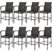 Set of 8 Patio Single Backrest Bar Chairs PE Rattan Iron Wicker Stool Furniture