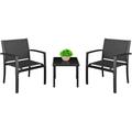 3 Pieces Patio Furniture Set Outdoor Patio Conversation Set Textilene Bistro Set Modern Porch Furniture Lawn Chairs with Coffee Table for Home Lawn and Balcony (Black)