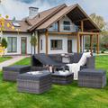 Patio Furniture Outdoor Furniture Seasonal Pe Wicker Furniture 5 Set Wicker Furniture With Plywood Coffee Table With Lift Top Coffee Table With Lounger Sofa