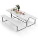 Costway 6 FT Picnic Table Bench Set Outdoor Dining Table & 2 Benches with Metal Frame White