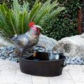 NCY296 Outdoor Metal Rooster Water Fountain Vintage Metal Rooster Garden Fountain 20 Brown