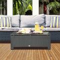 Outdoor Coffee Table Wicker Woven Patio Furniture Backyard Rattan Side Table with Tempered Glass Table Top