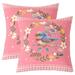 Cute Bird Set of 2 Cushion Covers For Kids Child Girls Blue Ombre Bird Pillow Covers Colorful Floral Throw Pillow Covers Pink Plaid Pattern Decorative Square Pillow Cases Sofa Couch Room 24x24 Inch
