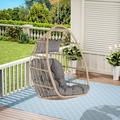 Patio Egg Rattan Hanging Chair Without Stand Indoor Outdoor Wicker Swing Chair with Cushion and Pillow Basket Chair Hammock Chair for Backyard Balcony Poolside Garden Light Gray
