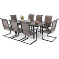 durable VILLA 7 PCS Outdoor Dining Table and Chairs 6 Spring Chairs with Higher Back and Wood-Like Table Top Dining Table Waterproof Rustproof for Garden Yard