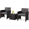 SPBOOMlife 3 Piece Outdoor PE Wicker Patio Conversation Set with Side Table with Door Soft Cushions and Protective Cover Outdoor Sofa and Table Set