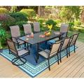 durable VILLA Patio Dining Set for 8 9 Piece Outdoor Table Chairs Set with 8 High Back Swivel Dining Chairs and Extendable Metal Patio Table Outdoor Furniture Dining Set for Lawn Garden