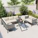 5-Piece Modern Patio Sectional Sofa Set Outdoor Woven Rope Furniture Set with Glass Table and Cushions Gray+Beige