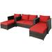 Spaco 5 Pieces Patio Furniture Sets All Weather Outdoor Sectional Sofa Manual Weaving Wicker Rattan Outdoor Conversation Set Red