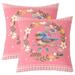 Cute Bird Set of 2 Cushion Covers For Kids Child Girls Blue Ombre Bird Pillow Covers Colorful Floral Throw Pillow Covers Pink Plaid Pattern Decorative Square Pillow Cases Sofa Couch Room 16x16 Inch