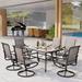 durable 7-Piece Patio Dining Set Outdoor Furniture 6 Sling Dining Swivel Chairs and Steel Frame Slat Larger Rectangular Table with 1.57 Umbrella Hole for Poolside Porch Backyard