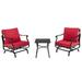 Spaco 3 Piece Patio Rocking Chair Set Deluxe Outdoor Patio with Coffee Table-Red