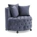 Velvet Upholstered Swivel Chair for Living Room with Button Tufted Design and Movable Wheels Including 3 Pillows Grey