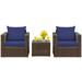 Spaco 3 Pcs Patio Conversation Rattan Furniture Set Patio Outdoor Furniture Conversation Sets with Coffee Table and Cushions-Blue