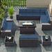 Outdoor Patio Furniture Set 12 Pieces Outdoor Furniture All Weather Patio Sectional Sofa PE Wicker Modular Conversation Sets with Coffee Table 10 Chairs & Seat Clips(Dark Blue)