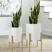 FEIRO Mid Century Planters for Indoor Plants Metal Planters Set of 2 Modern Decorative Plant Pots for Living Room Garden Balcony White Planters with Glod Plant Stands 10 inch & 12 inch