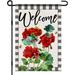 Welcome Geranium Double-sided 12x18 Inch Garden Flag Summer Red Flower Black and White Plaid Flag Family Outdoor Yard Decoration -E