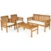 Spaco Outdoor 4 Piece Acacia Wood Sofa Furniture Set with Includes Coffee Table and Ottoman Acacia Wood Frame Beige