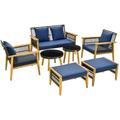 Spaco 7 Piece Outdoor Conversation Set Deluxe Outdoor Patio with Stable Acacia Wood Frame Cozy Seat & Back Cushions-Navy