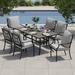 MFSTUDIO Outdoor Dining Set for 8 Patio Dining Furniture Set with 1 Extendable Metal Table and 8 Wicker Dining Chairs