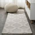 Duwun High-Low Pile Ogee Trellis Tone-on-Tone Beige/Gray 2 ft. x 10 ft. Indoor/Outdoor Runner Rug