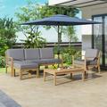 Churanty 6 Piece Outdoor Sectional Sofa Set Acacia Wood Frame Patio Sectional Sofa Set with Coffee Table and Removable Cushion & Multi-Functional Ottoman for Garden Backyard Patio and Poolside Grey