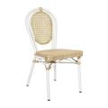 Flash Furniture Indoor/Outdoor Commercial Thonet French Bistro Stacking Chair Natural PE Cane Rattan and White Aluminum Frame