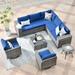 Vcatnet Direct 9 Pieces Patio Furniture Outdoor Sectional Sofa Wicker Conversation Set with Rocking Chairs and Coffee Table for Garden Porch Navy blue