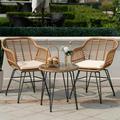 3 Piece Outdoor Wicker Furniture Patio Bistro Set Balcony Furniture Rattan Conversation Sets with Cushions Wicker Patio Chairs Patio Furniture Set for Outdoor Poolside Garden Beige