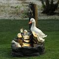 Outdoor Ornaments Garden Statue Resin Garden Decor Animal Sculpture Patio Fountain Decor Duck Family Bath Statue