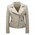 WXLWZYWL Winter Coats for Women Clearance Sale Women S Leather Standing Collar Slim Fitting Motorcycle Jacket Leather Jacket Beige