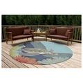 YOSITiuu Ravella Indoor Outdoor Rug - Nautical Rug Sea Life & Ocean Theme Decor Comfortable & Durable UV Stabilized Stain Resistant Rug Ocean Blue 5 Round