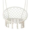 Saturnpower Hammock Chair Macrame Swing Bohemian Style Round Hanging Chair Handmade Knitted Cotton Rope Hammock Swing Chair for Indoor/Outdoor Home Bedroom Yard Garden Patio Max 260Lbs Beige