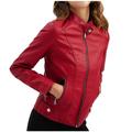 Winter Savings Clearance! Kukoosong Womens Leather Jacket Shacket Jacket Plus Size Faux Motorcycle Plain Zip up Short Coat with Pocket Long Sleeve Casual Collar Outerwear Tops Red 4XL