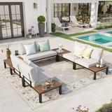 Sophia & William 7-Piece Metal Outdoor Patio Furniture Set Sectional Sofa Set with Wrought Iron Coffee Table Light Grey Cushion