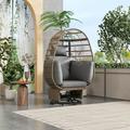 Miekor Furniture Outdoor Swivel Chair with Cushions Rattan Egg Patio Chair with Rocking Function for Balcony Poolside and Garden (Natural Wicker & Grey Cushion) W5UAAK