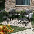 5Pcs Outdoor Patio Furniture Conversation Dining Set Strapping Chairs And Ottoman Bistro Glass Coffee Table For Poolside Backyard Garden