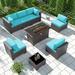 Outdoor Patio Furniture Set 12 Pieces Outdoor Furniture All Weather Patio Sectional Sofa PE Wicker Modular Conversation Sets with Coffee Table 10 Chairs & Seat Clips(Dark Blue)