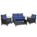 Canddidliike 4 Pieces Patio Rattan Furniture Set Outdoor Furniture Garden Conversation Sets with Cushioned Sofa and Storage Table-White