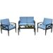 Canddidliike 4 Pieces Patio Furniture Set Outdoor Furniture Garden Conversation Bistro Sets with Aluminum Frame Cushioned Sofa and Coffee Tabl Blue