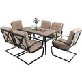 durable Patio Dining Set for 4 Outdoor Furniture Square Bistro Table with 1.57 Umbrella Hole 4 Spring Motion Chairs with Cushion Beige for Backyard Garden Lawn