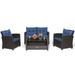 Spaco Patio Furniture 4 Pieces Patio Rattan Furniture Set Outdoor Wicker Rattan Chairs Garden Backyard Balcony Porch Poolside loveseat with TempeNavy Glass Coffee Table-Navy