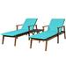 Spaco 3 Pieces Portable Patio Cushioned Rattan Lounge Chair Set Outdoor Patio Rattan Conversation Bistro Set with Folding Table-Turquoise